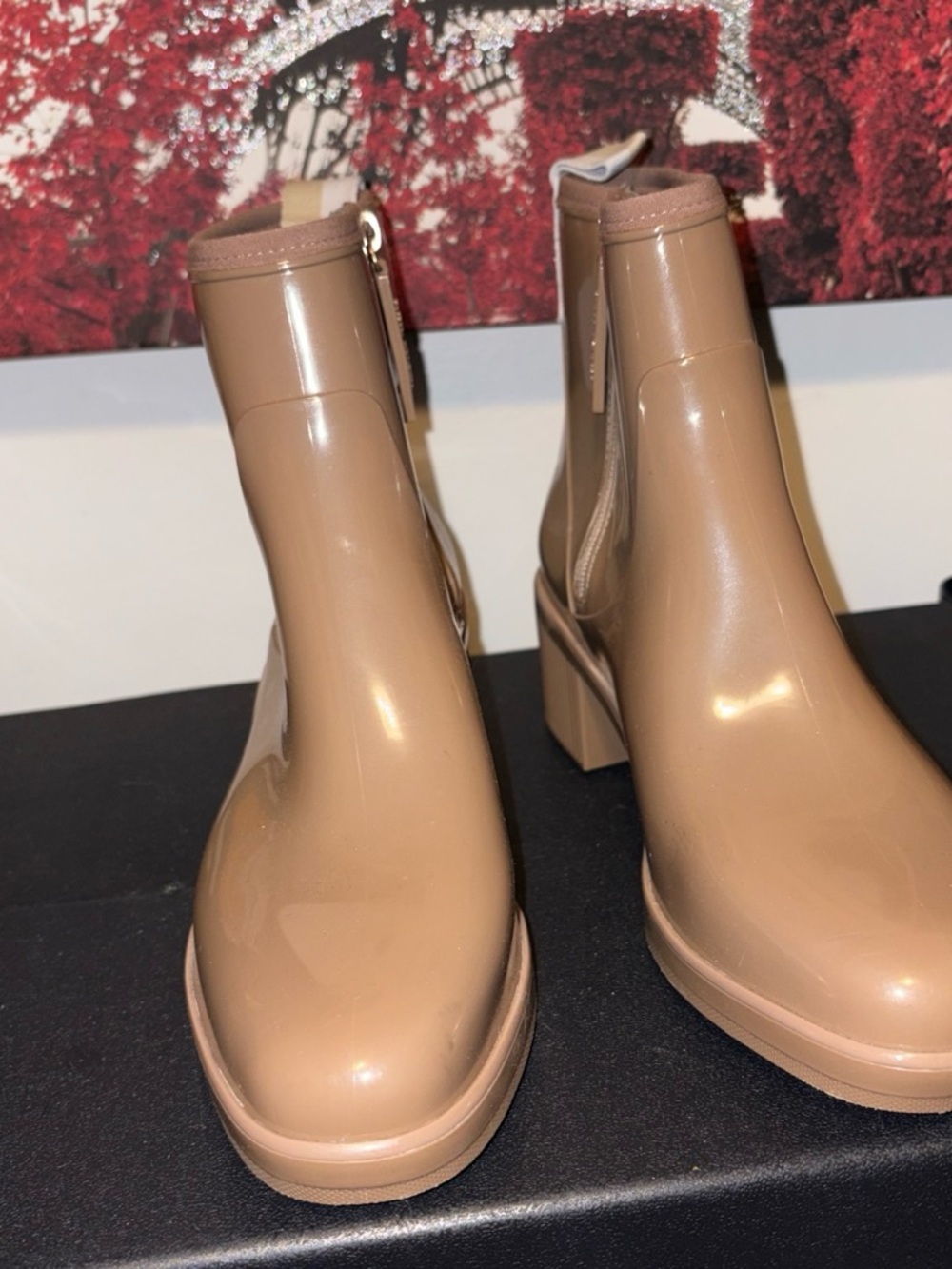Kate Spade Women’s Chunky Heel Ankle Rain Boots in Tan